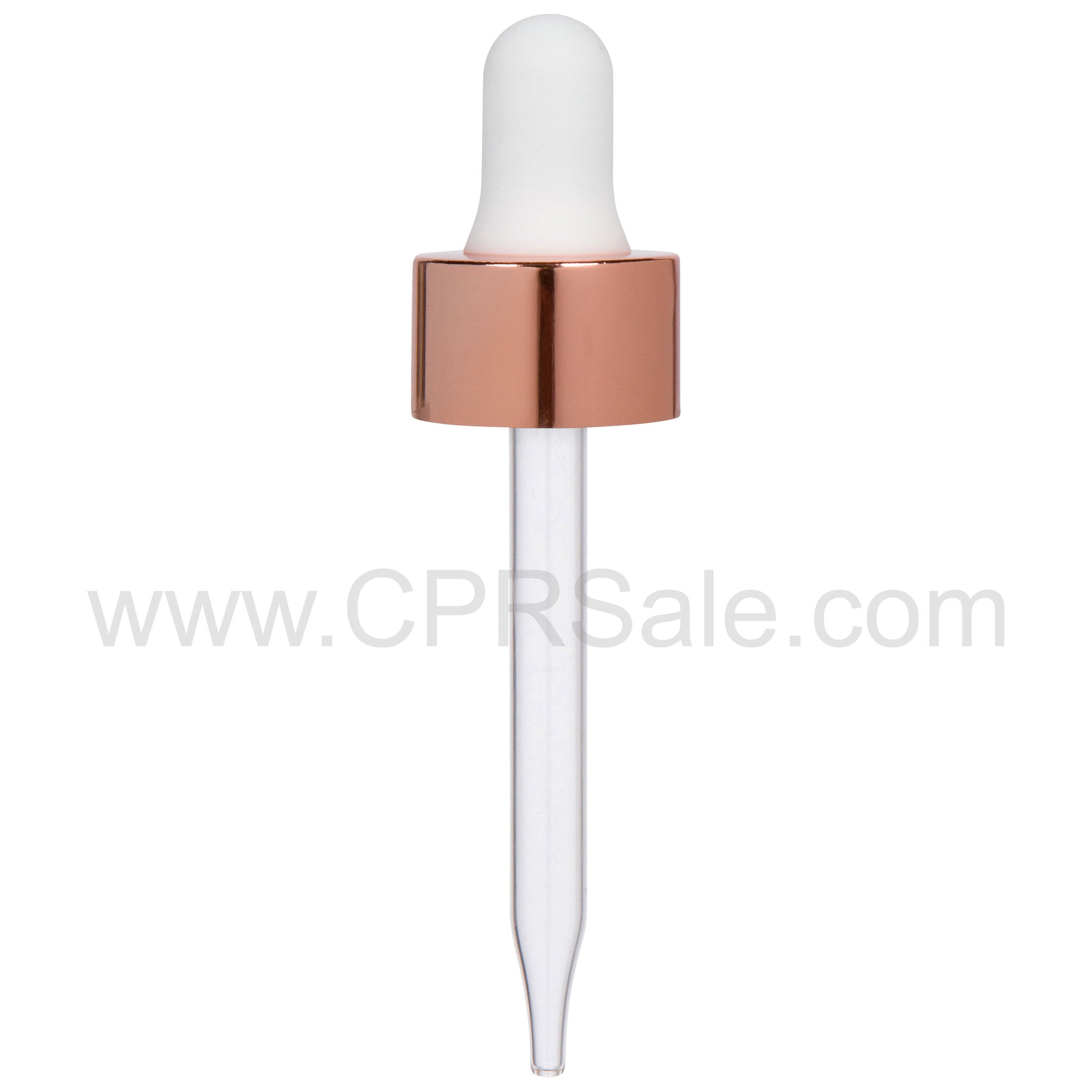 Shiny Rose Gold Skirt, Dropper with White Rubber Bulb, 7 x 89mm, (Fits 20-400 2oz. Bottle)