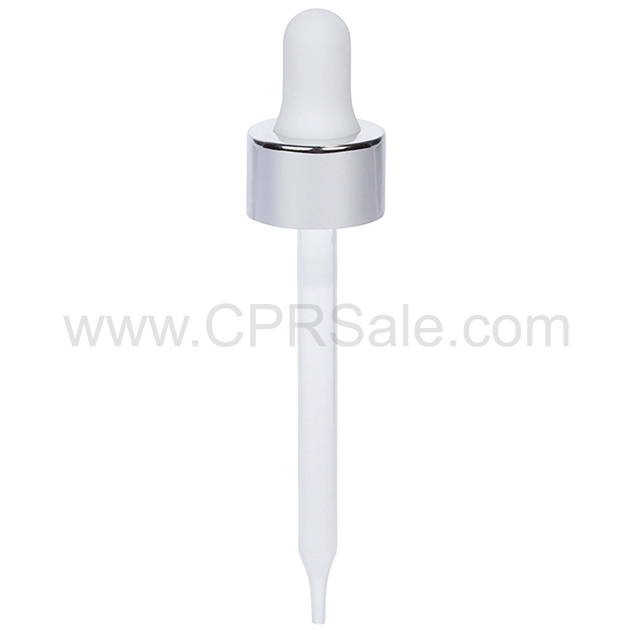 Shiny Silver Skirt, Dropper with White Rubber Bulb, 7 x 76mm, (Fits 20-400 1oz. Bottle)