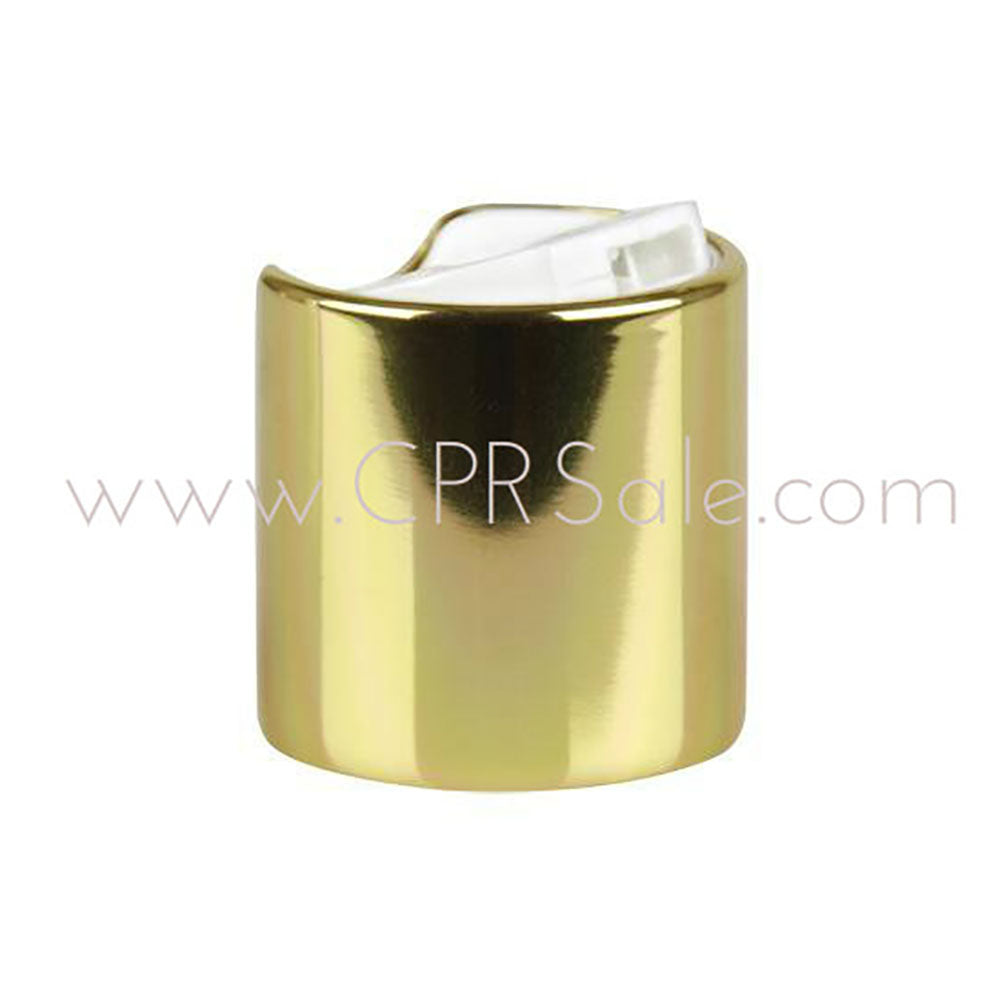 Cap, 20/410, Disc Cap, Shiny Gold Collar with White Press Top