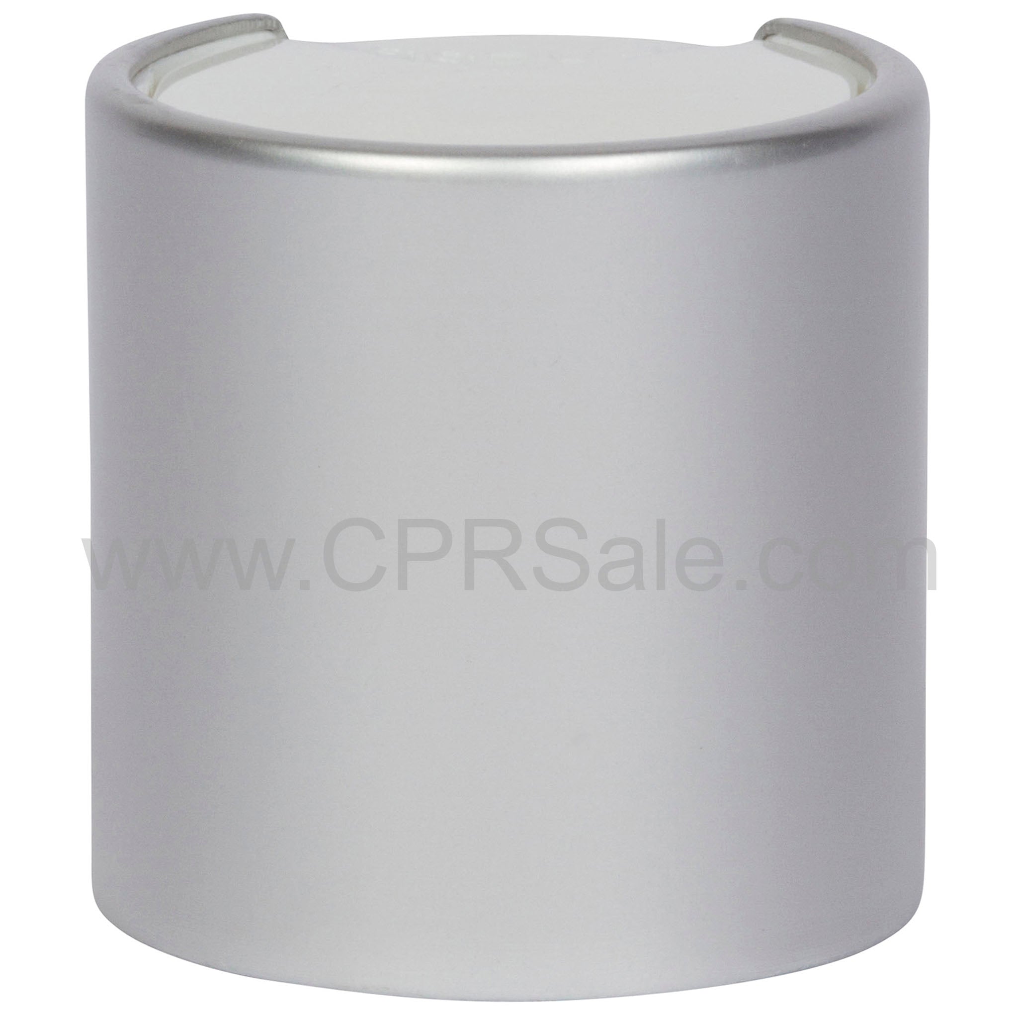Cap, 20/410, Disc Cap, Matte Silver Over-cap with White Disc