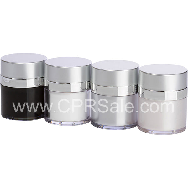 Airless Jar, Clear Cap, Matte Silver Collar, Pearl Body, PP Inner Cup, 50 mL