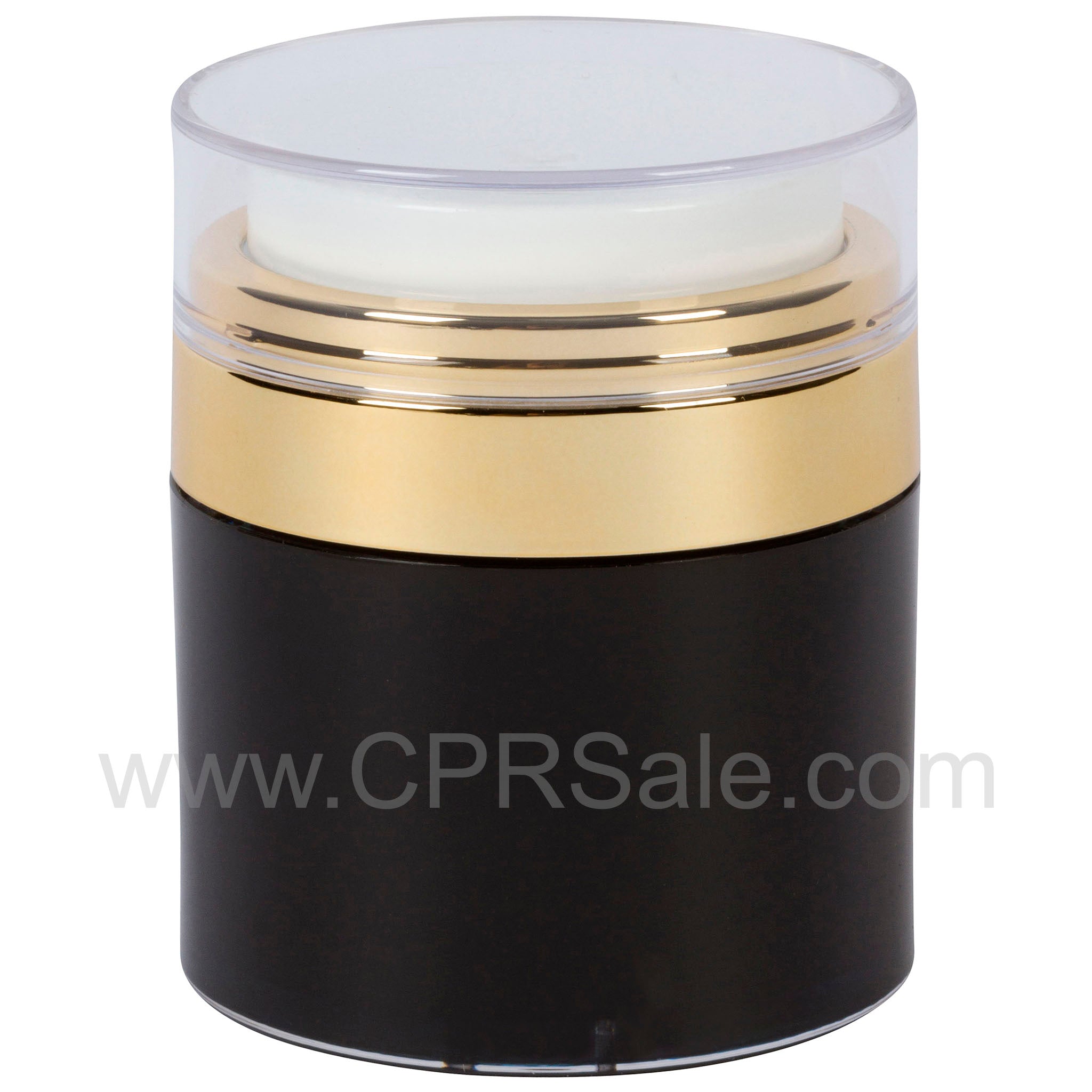Airless Jar, Clear Cap, Shiny Gold Collar, Black Body with Natural Inner Cup, 30 mL