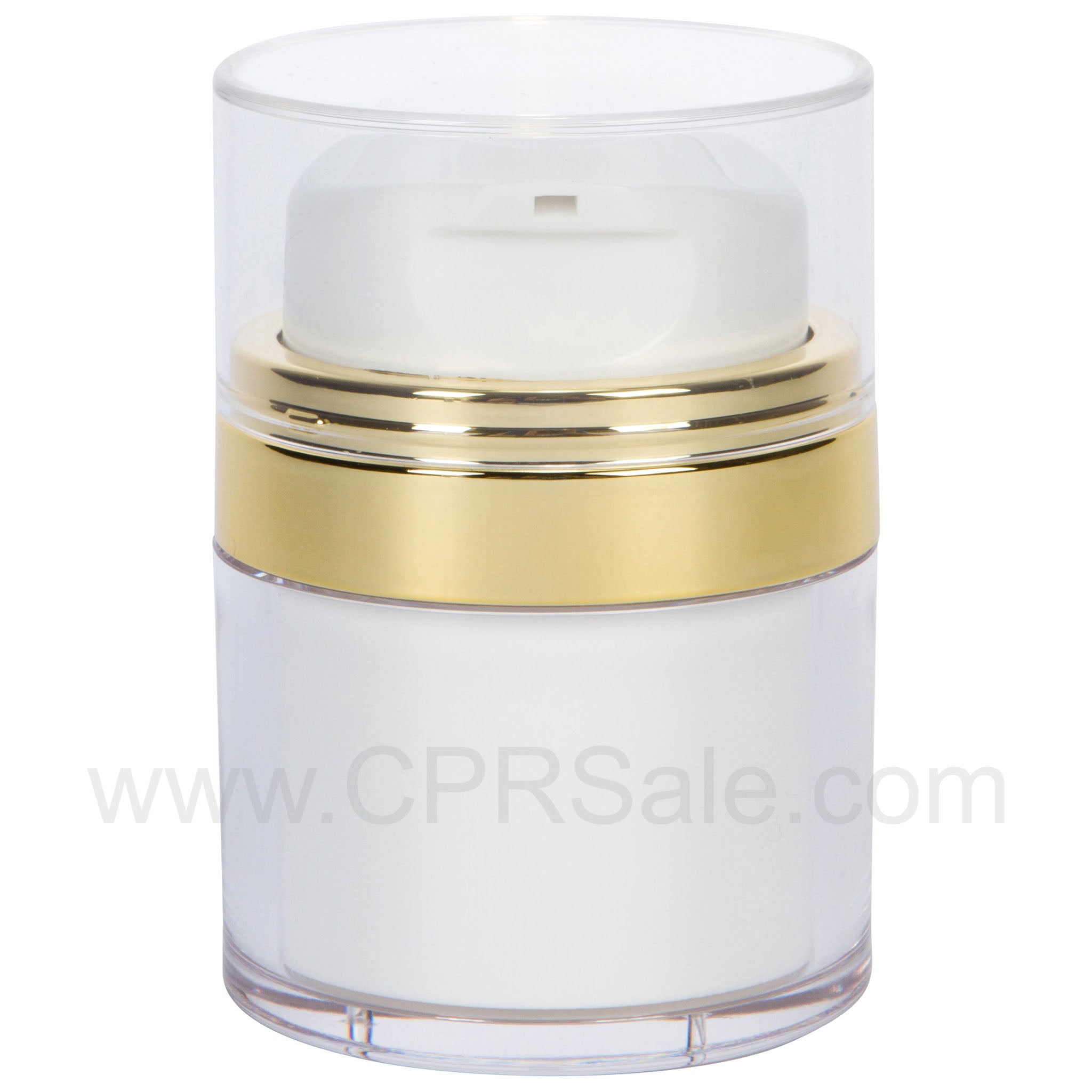 Airless Jar, Clear Cap, with Tall White Pump, Shiny Gold Collar, PP Inner Cup, 15 mL