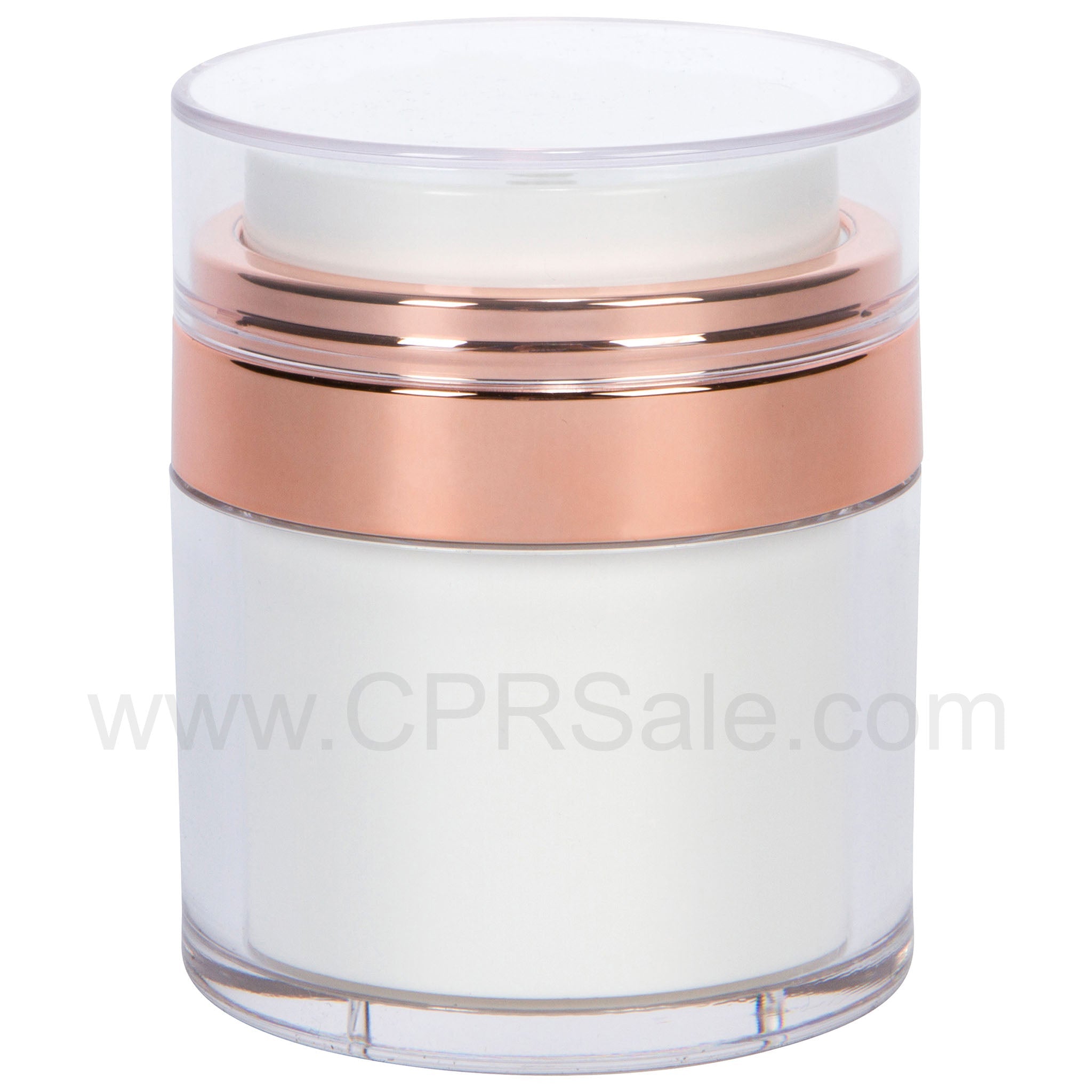 Airless Jar, Clear Cap, Shiny Rose Gold Collar, PP Inner Cup, 30 mL