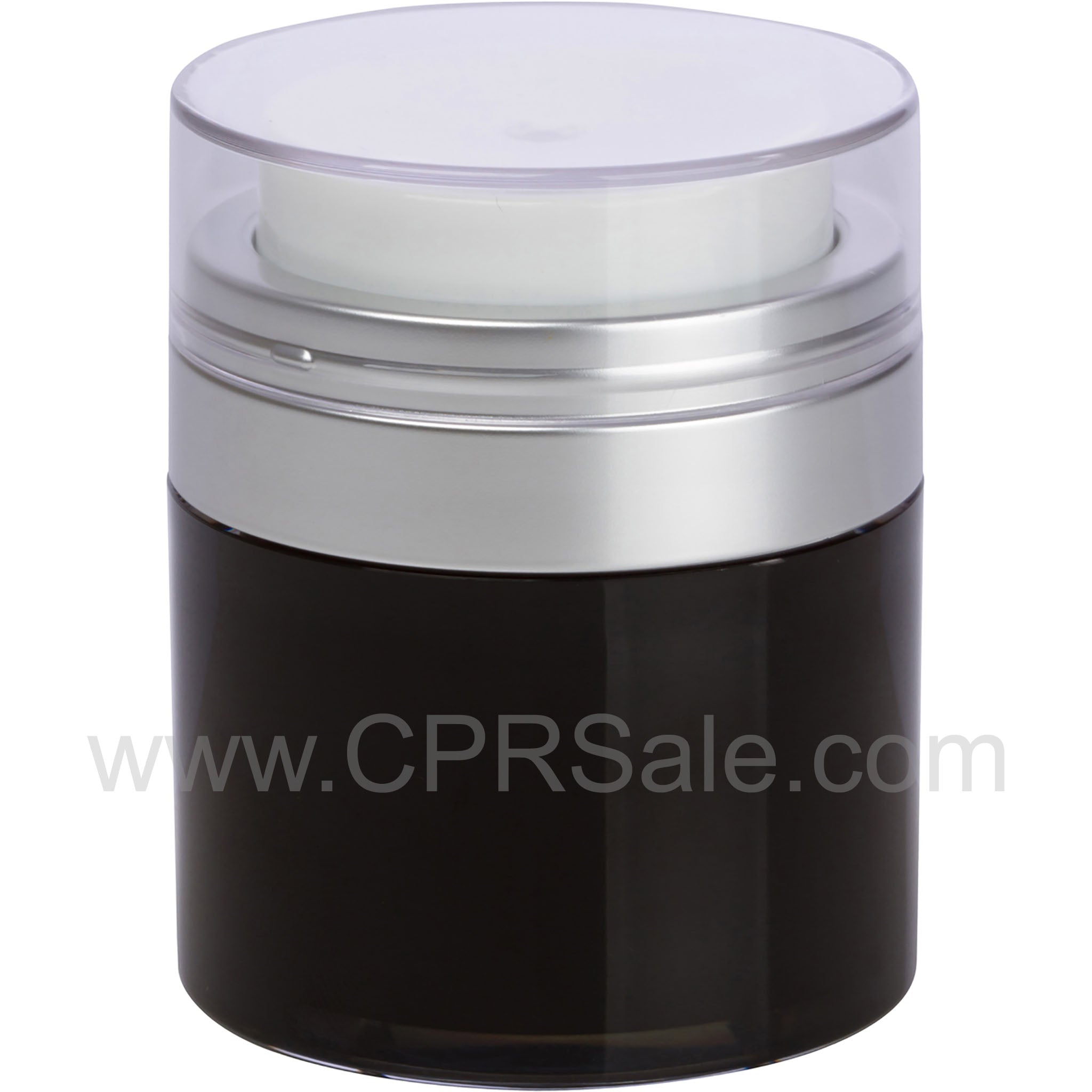 Airless Jar, Clear Cap, Matte Silver Collar, Black Body, PP Inner Cup, 50 mL