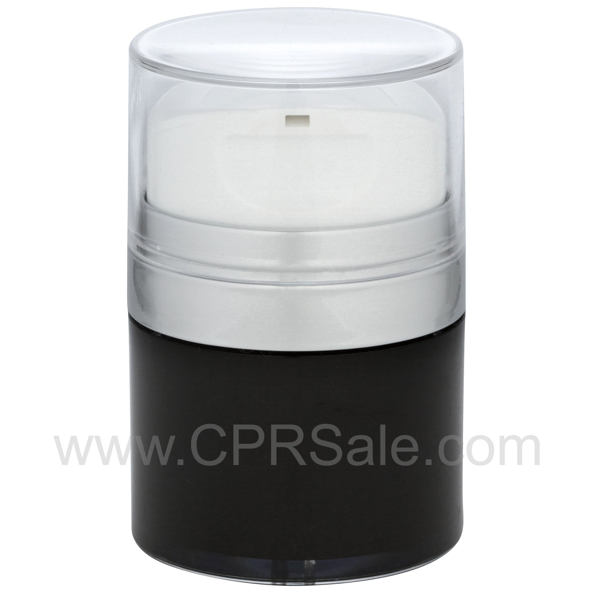 Airless Jar, Clear Cap, Tall White Pump, Shiny Silver Collar, Black Body, PP Inner Cup, 50 mL