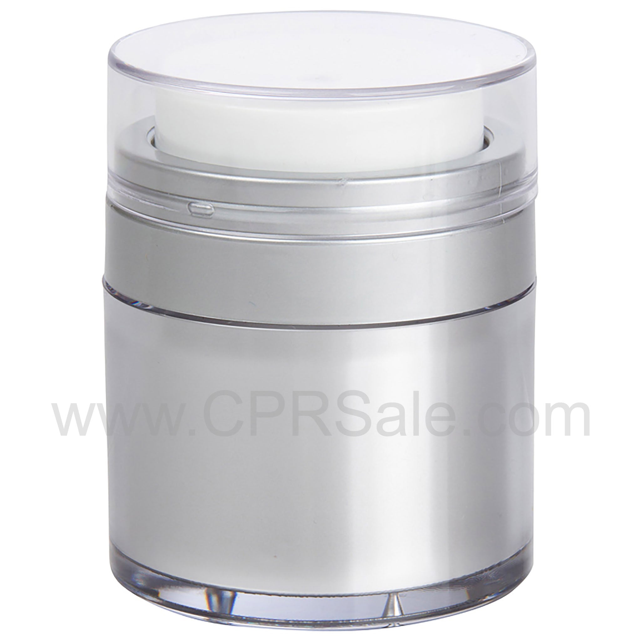 Airless Jar, Clear Cap, Matte Silver Collar, Platinum Body, PP Inner Cup, 15 mL
