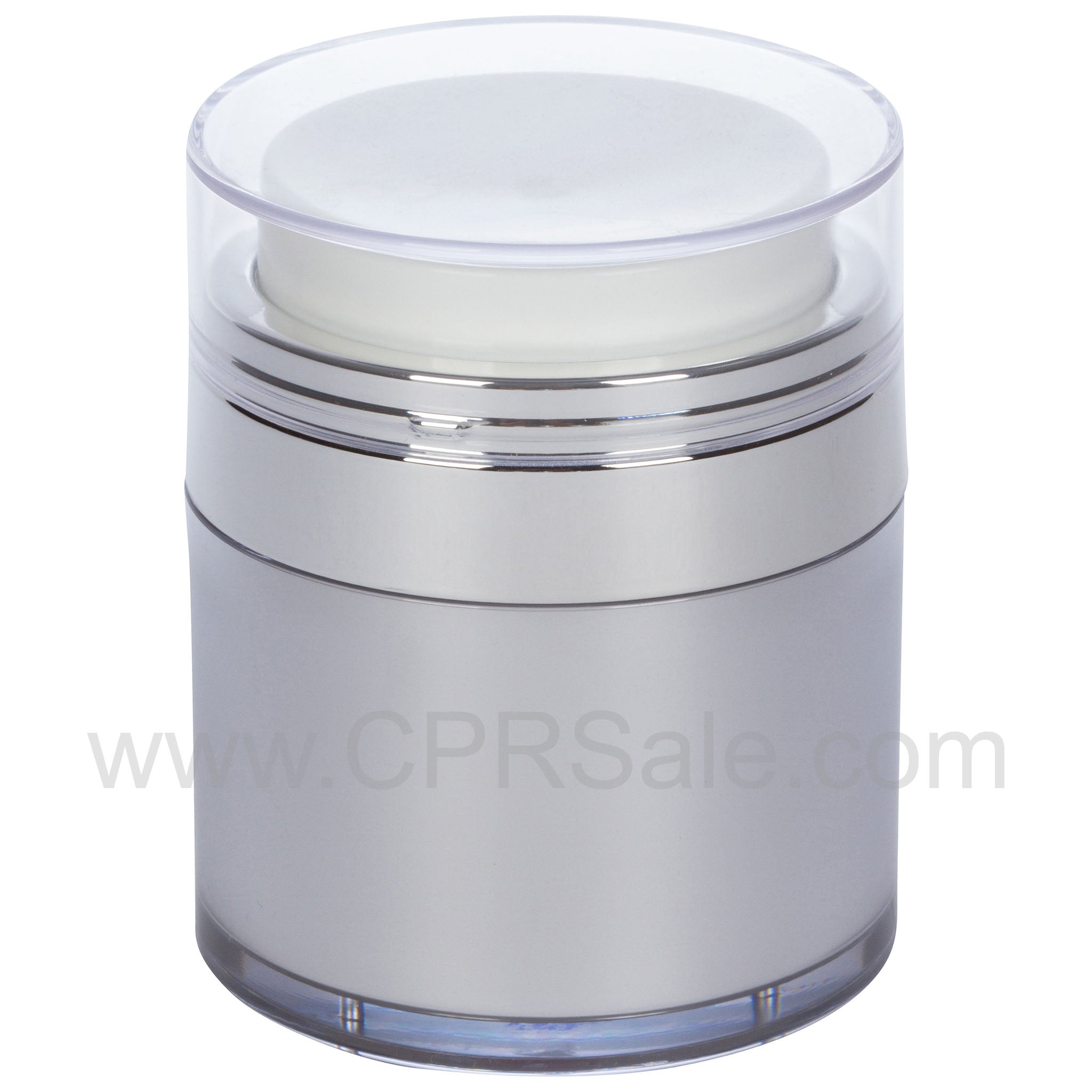 Airless Jar, Clear Cap, Shiny Silver Collar, Platinum Body, 15 mL