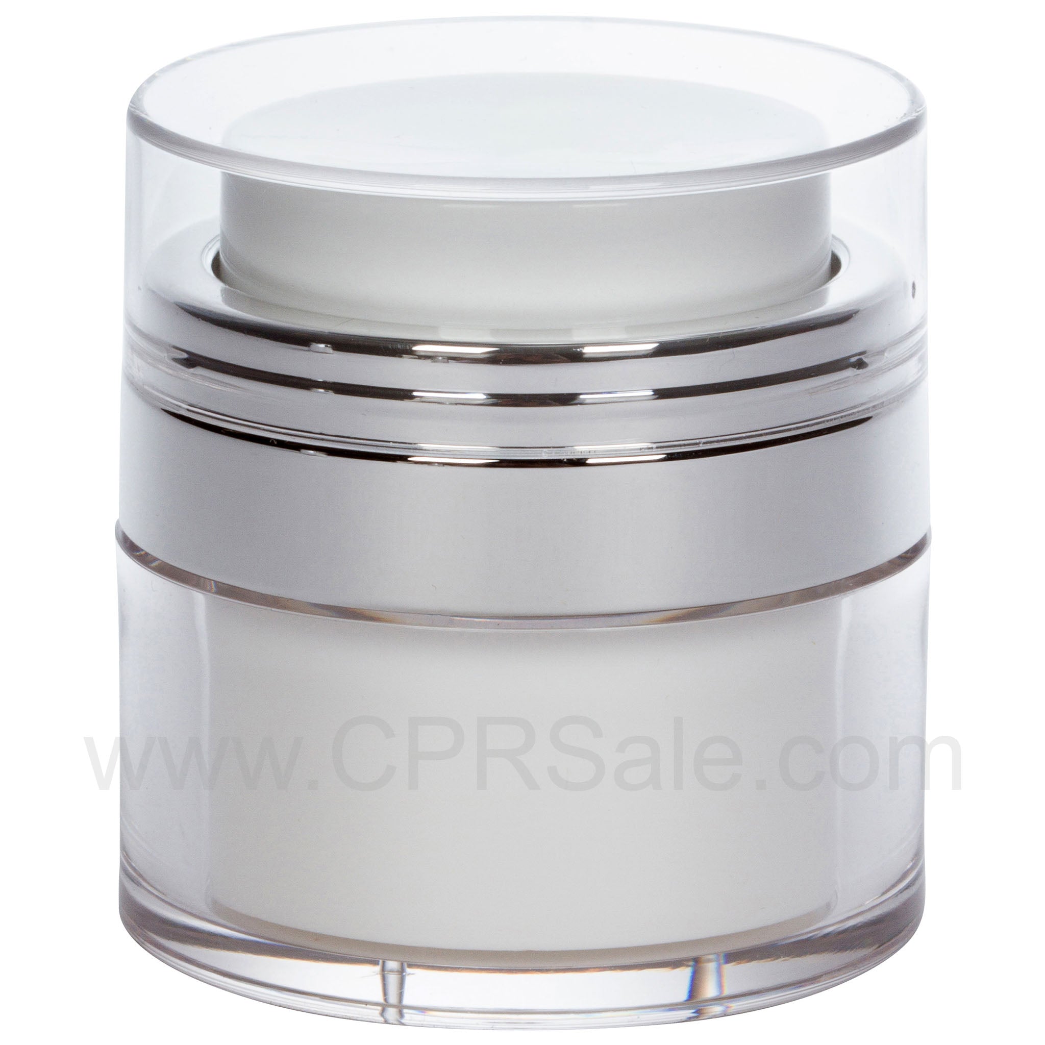 Airless Jar, Clear Cap, Shiny Silver Collar, PP Inner Cup, 15 mL