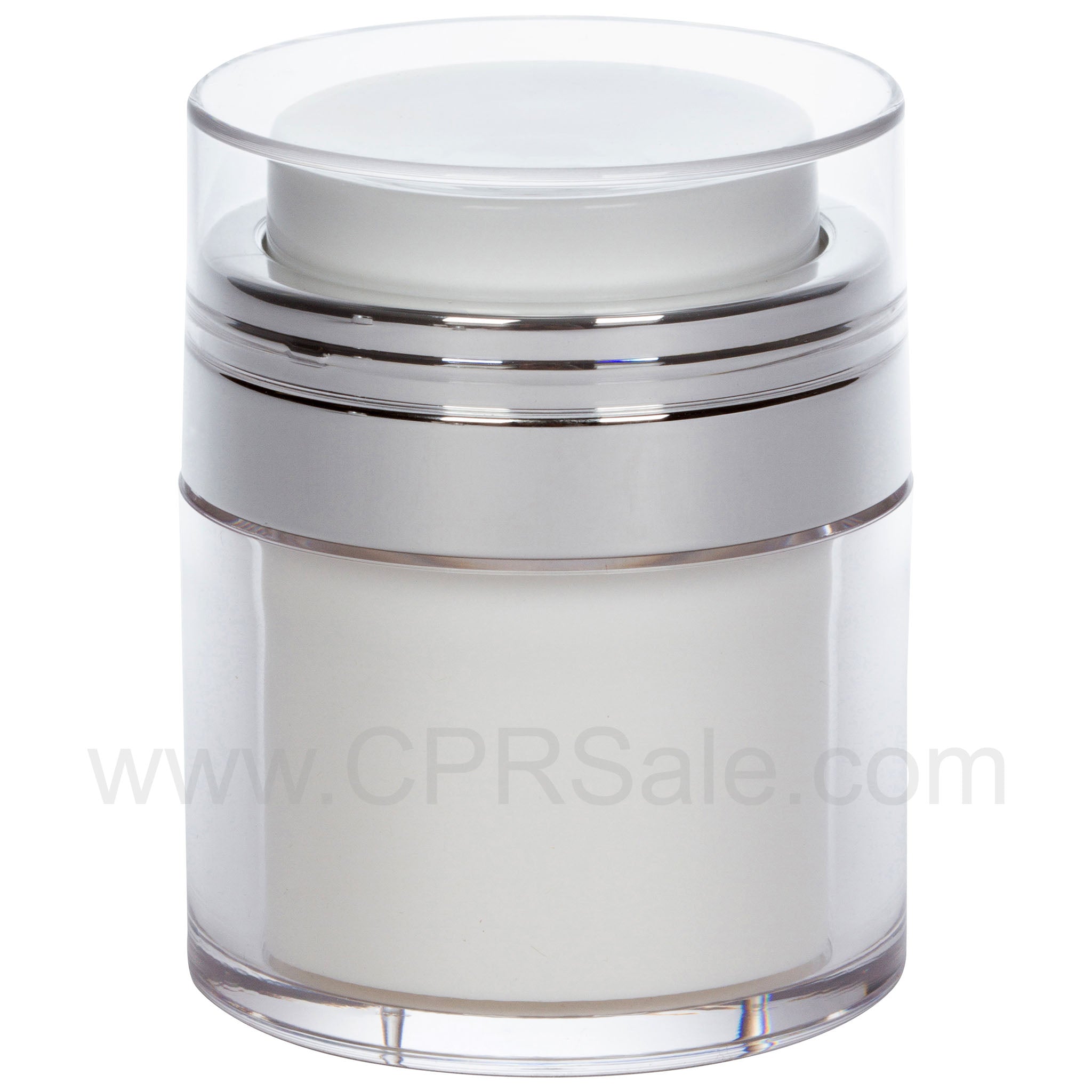 Airless Jar, Clear Cap, Shiny Silver Collar, PP Inner Cup, 30 mL