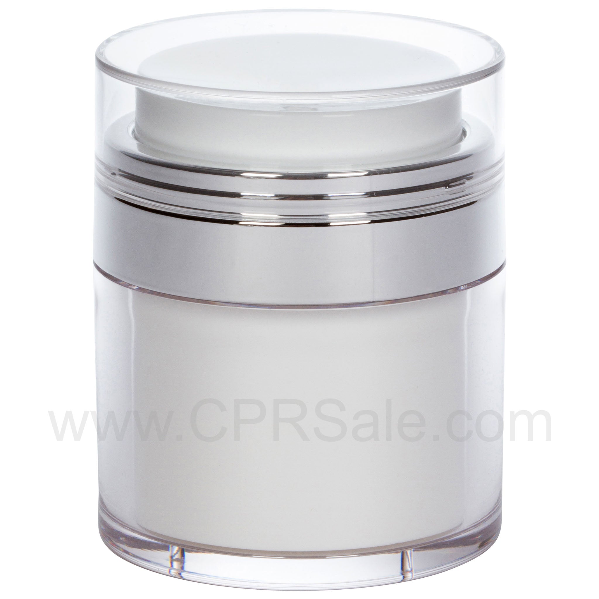 Airless Jar, Clear Cap, Shiny Silver Collar, PP Inner Cup, 50 mL