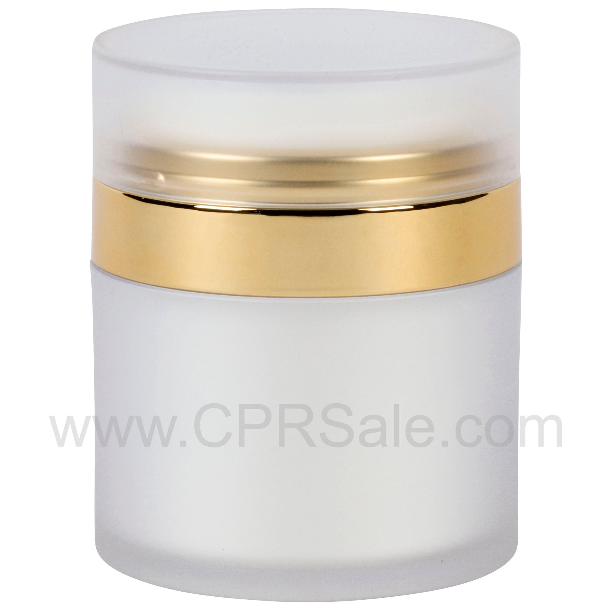 Airless Jar, Frosted Cap, Shiny Gold Collar, PP Inner Cup w/Frosted Outer, 50 mL