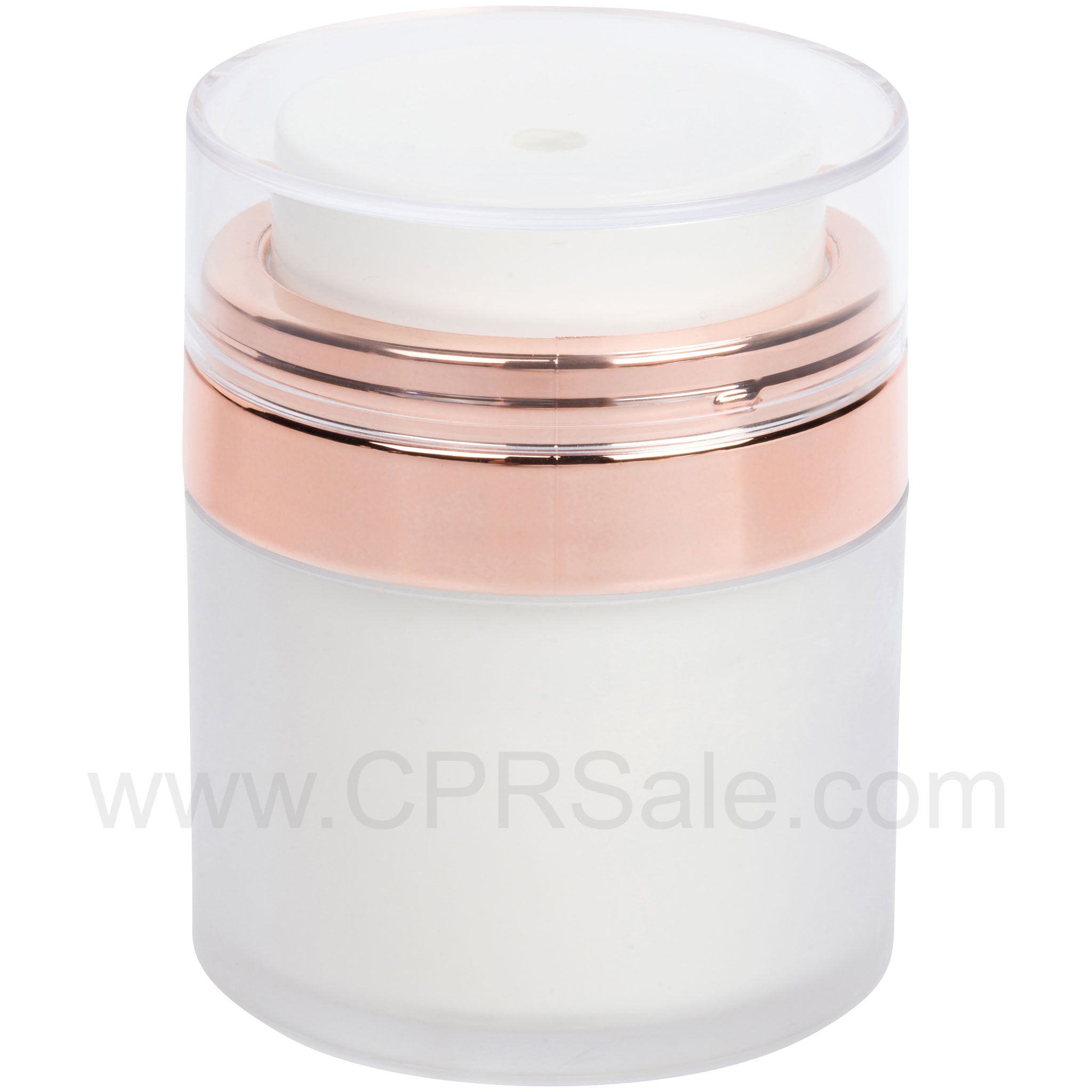 Airless Jar, Frosted Cap, Shiny Rose Gold Collar, PP Inner Cup w/Frosted Outer, 50 mL