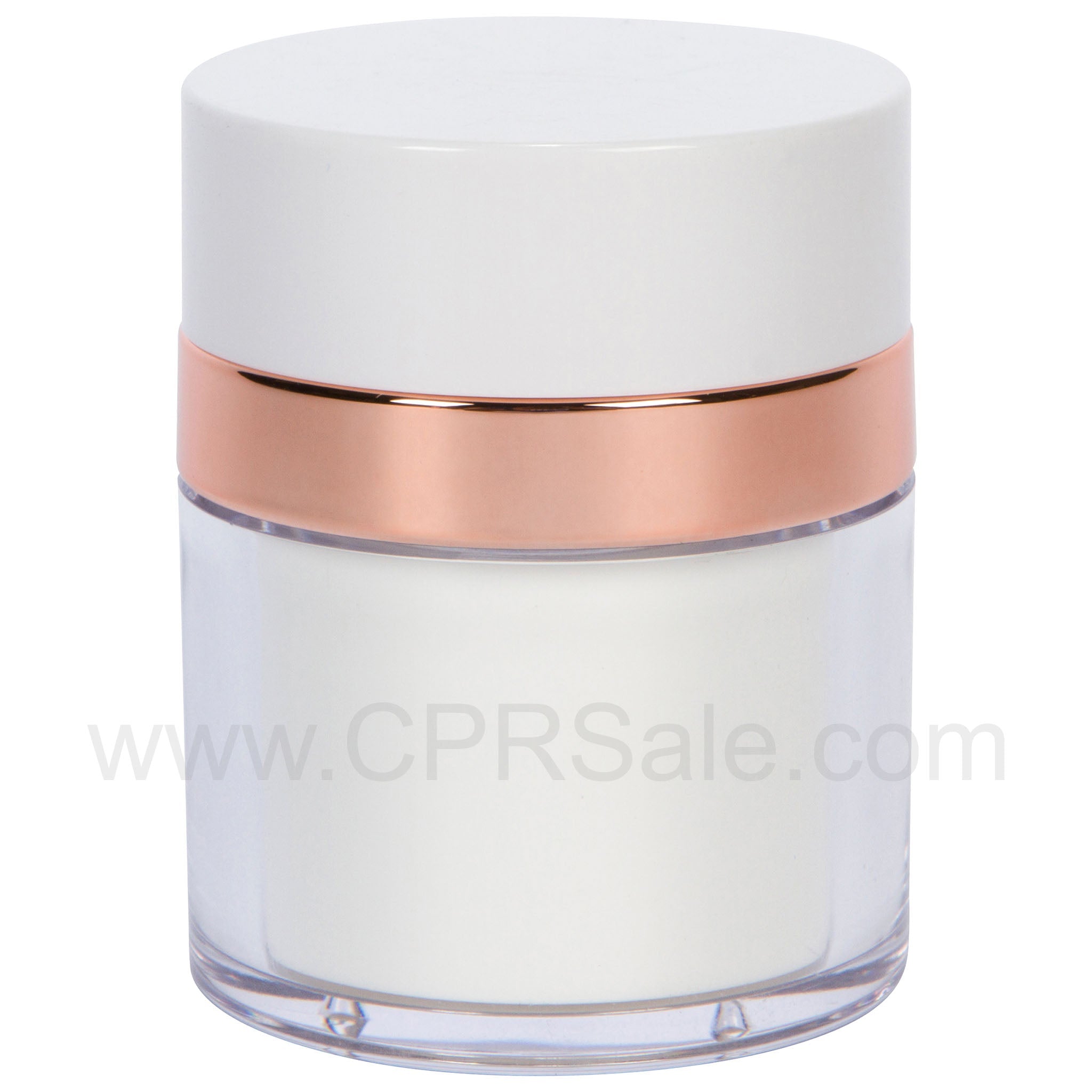 Airless Jar, Clear Cap, Shiny Rose Gold Collar, PP Inner Cup, 15 mL