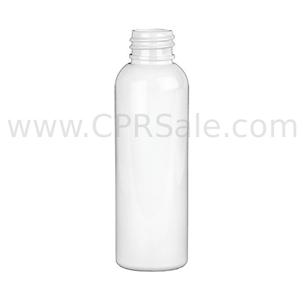 Plastic Bottle, PET, Bullet Round, White, 2oz