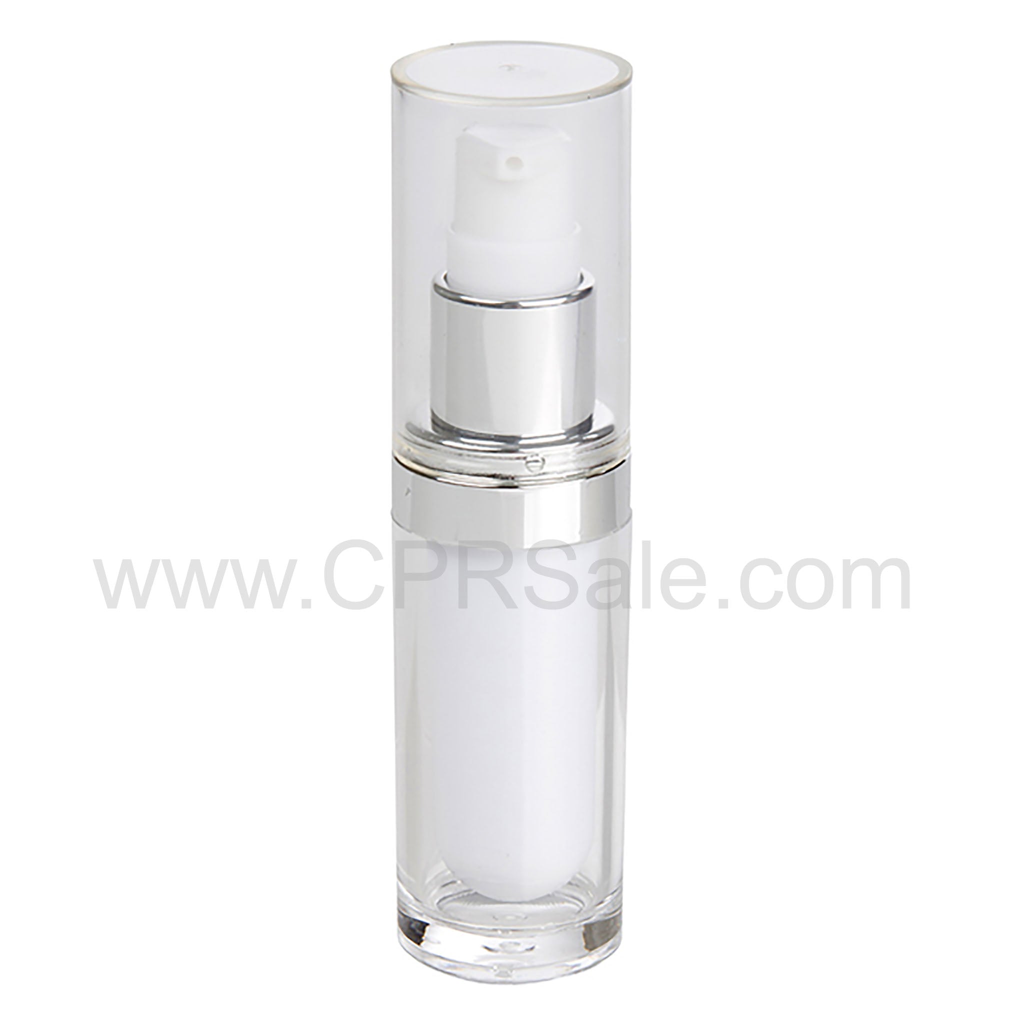 Acrylic Treatment Bottle, Clear Cap, Shiny Silver Collar, Clear Body, White Inner, Round 15 mL