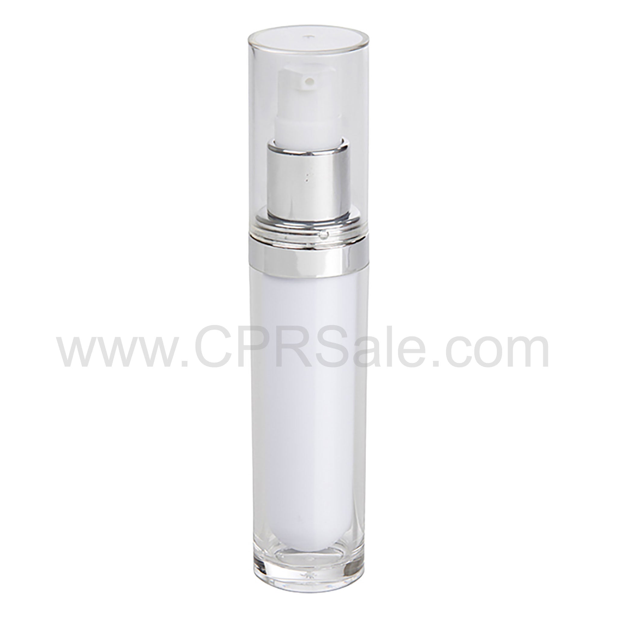 Acrylic Treatment Bottle, Clear Cap, Shiny Silver Collar, Clear Body, White Inner, Round 30 mL