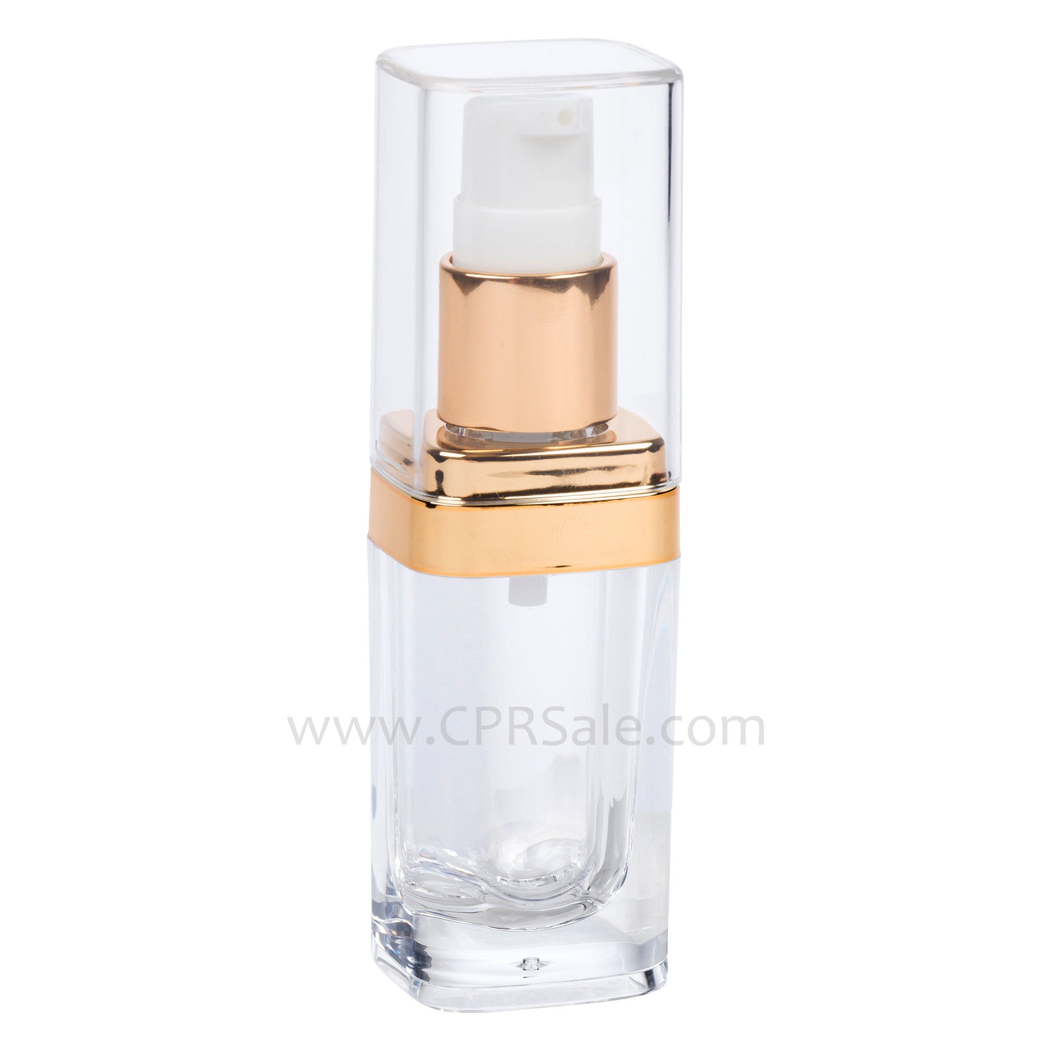 Acrylic Treatment Bottle, Clear Cap, Shiny Gold Collar, Clear Body, Square 15 mL