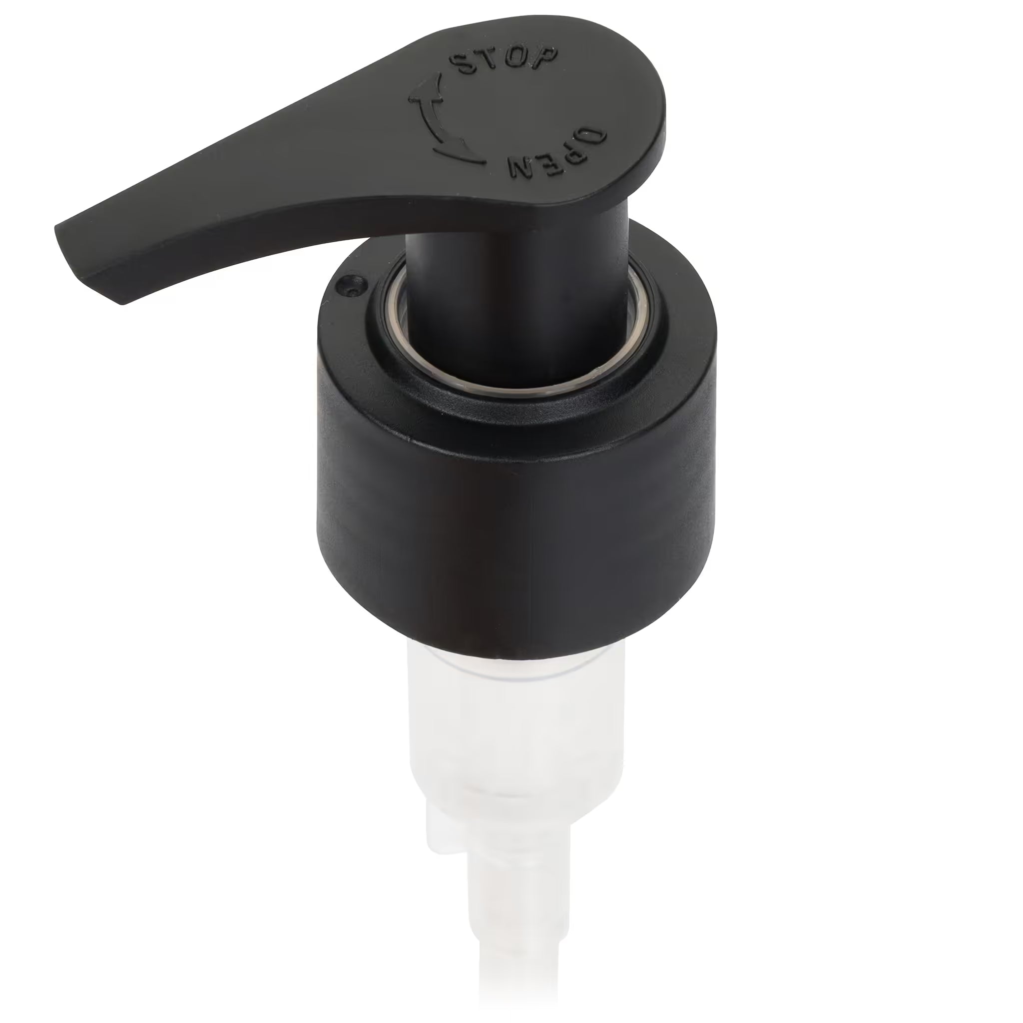 Pump, 24/410, Matte Black, Smooth, 2cc. Saddle Head, Locking, Diptube Length = 7 inches