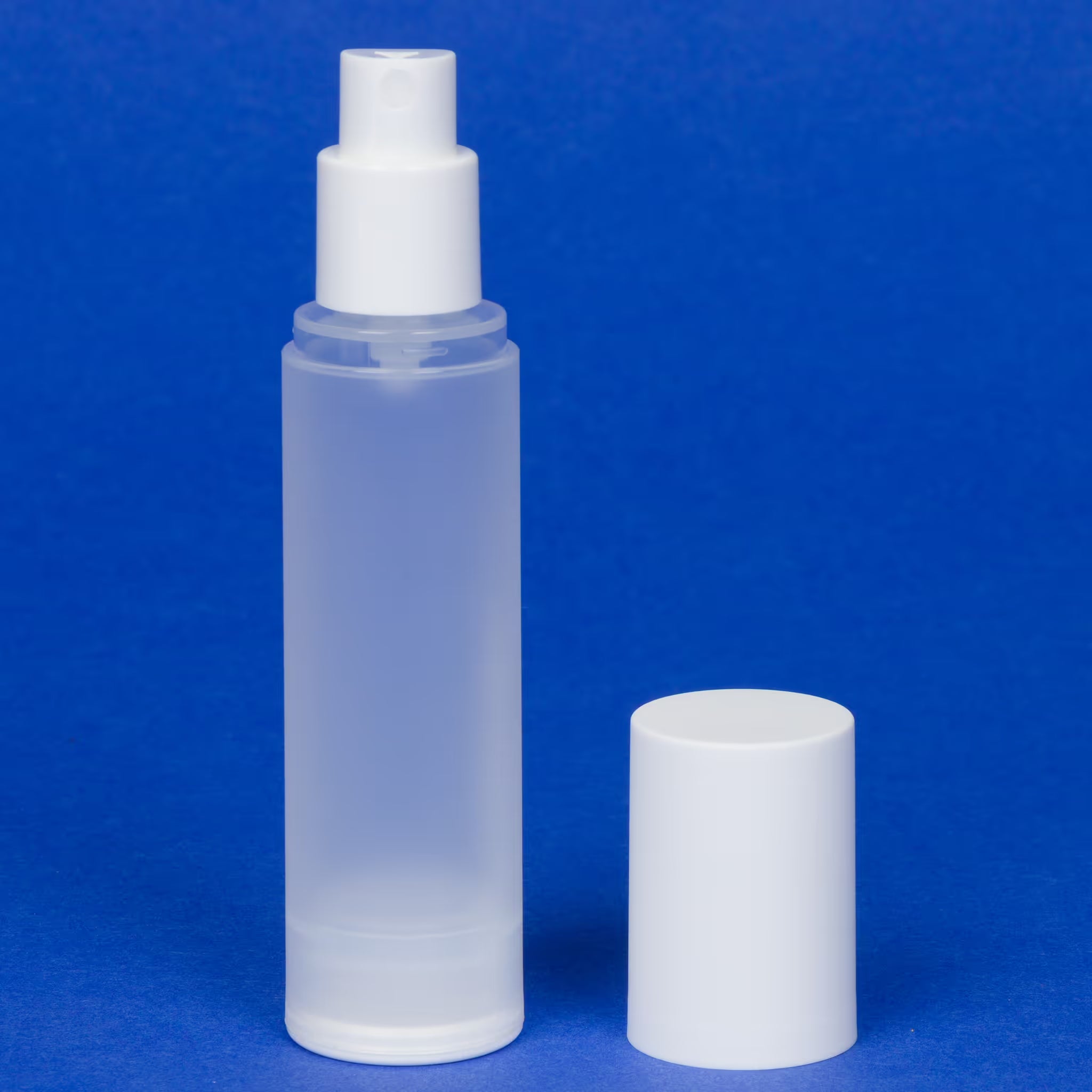 Airless Bottle Sprayer, White Sprayer, Matte White Cap, Frosted Body, 50 mL
