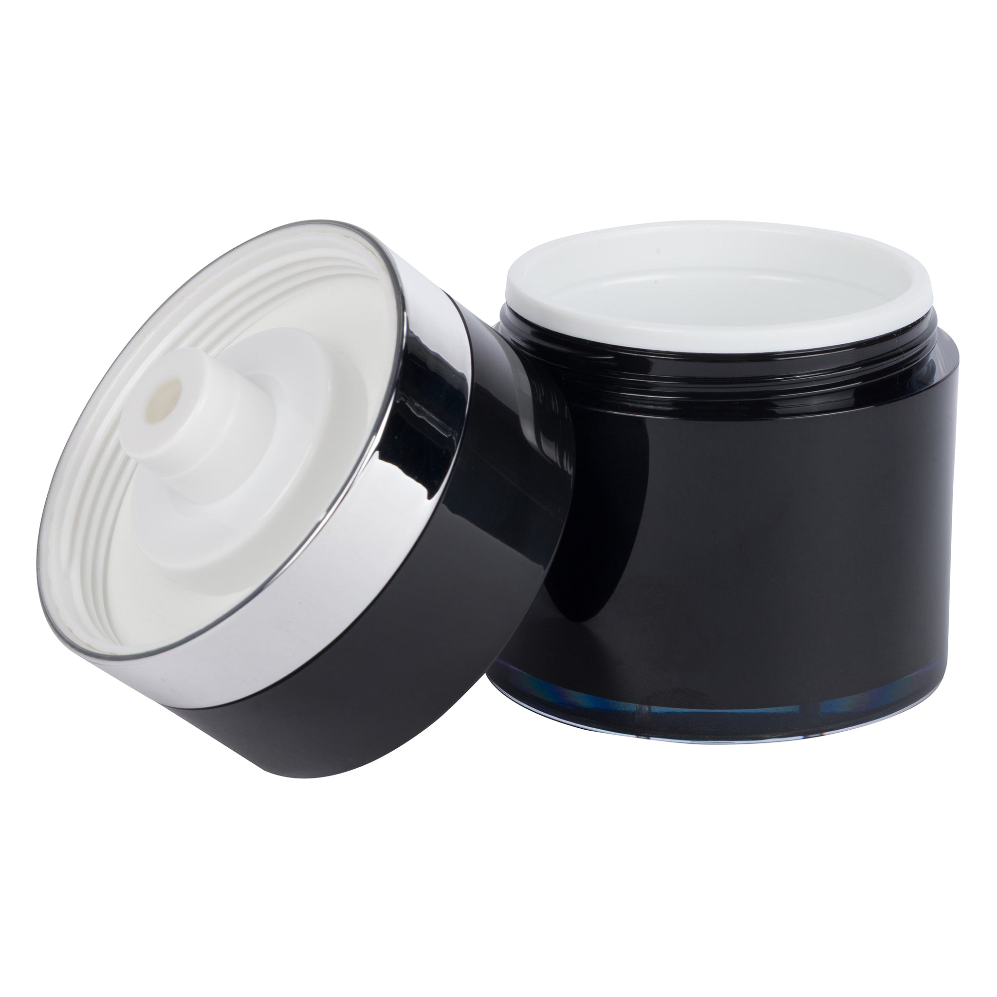 Airless Jar, Black Cap, Shiny Silver Collar, Black Body 50 mL