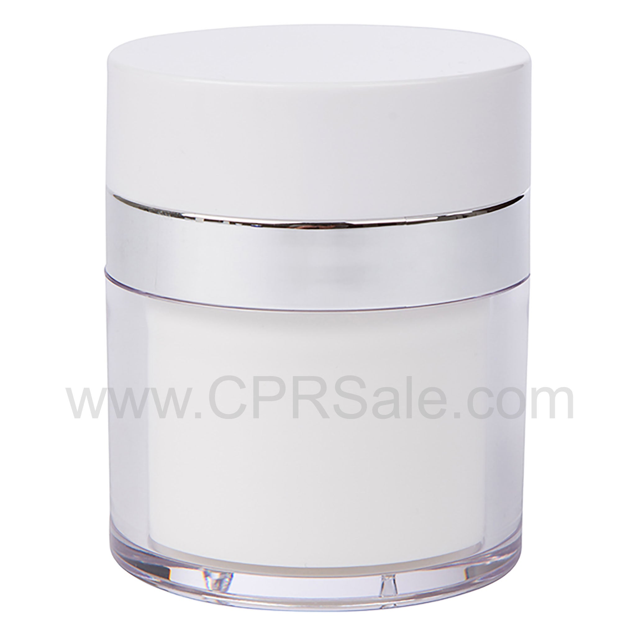 Airless Jar, White Cap, Shiny Silver Collar, PP Inner Cup, 30 mL